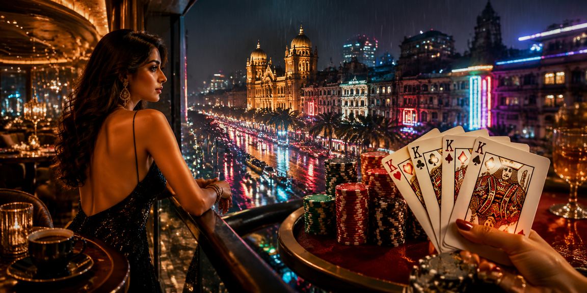Neon lights sign of Teen Patti game in Mumbai